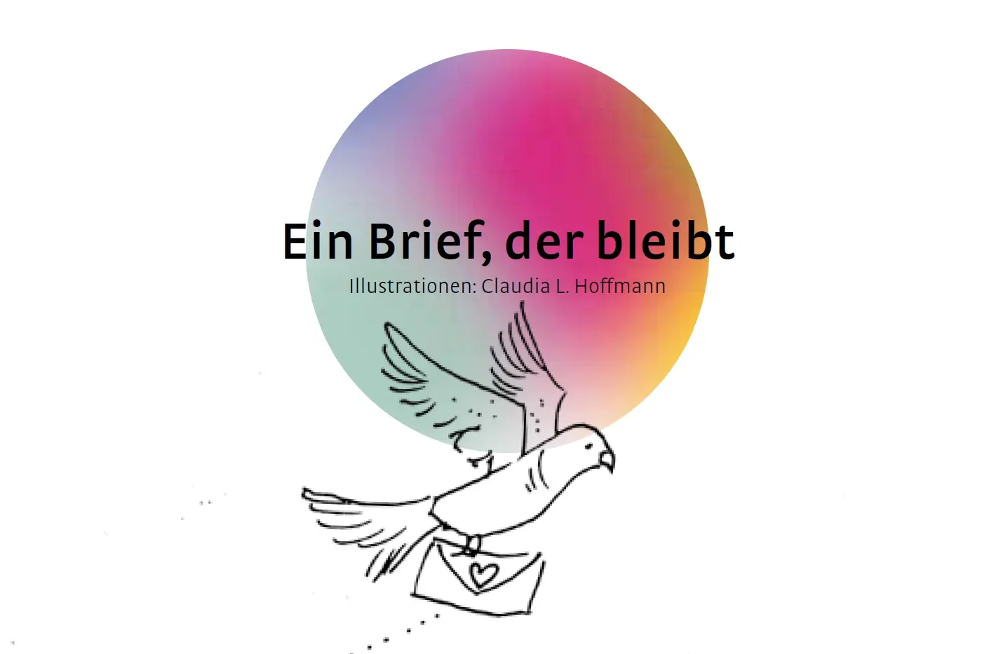 Zeichnung von Claudia Hoffmann - Brieftaube  vor bunten Kreis