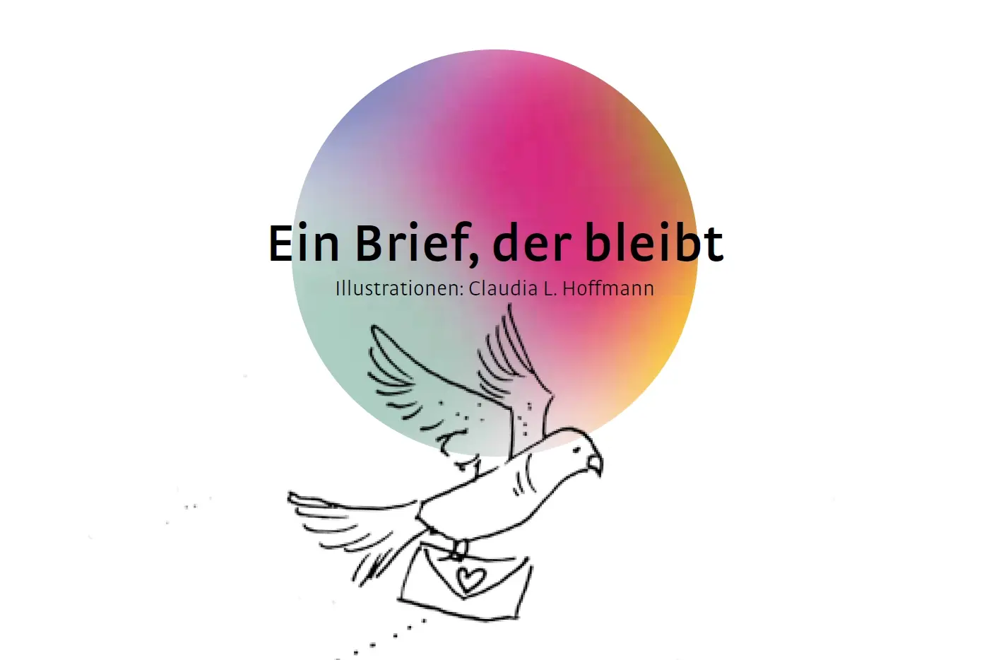 Zeichnung von Claudia Hoffmann - Brieftaube vor bunten Kreis