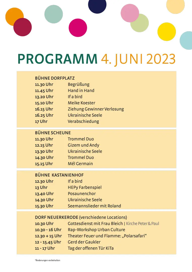 Programmpunkte vom Sommerfest Neuerkerode 2023